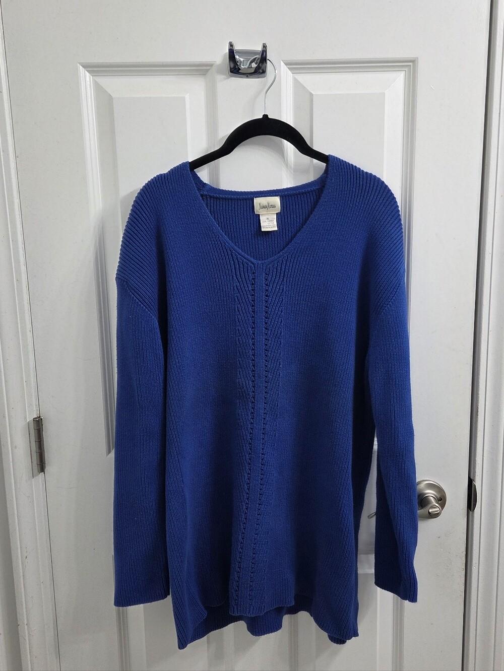 1980s Neiman Marcus Royal Blue V-Neck Sweater